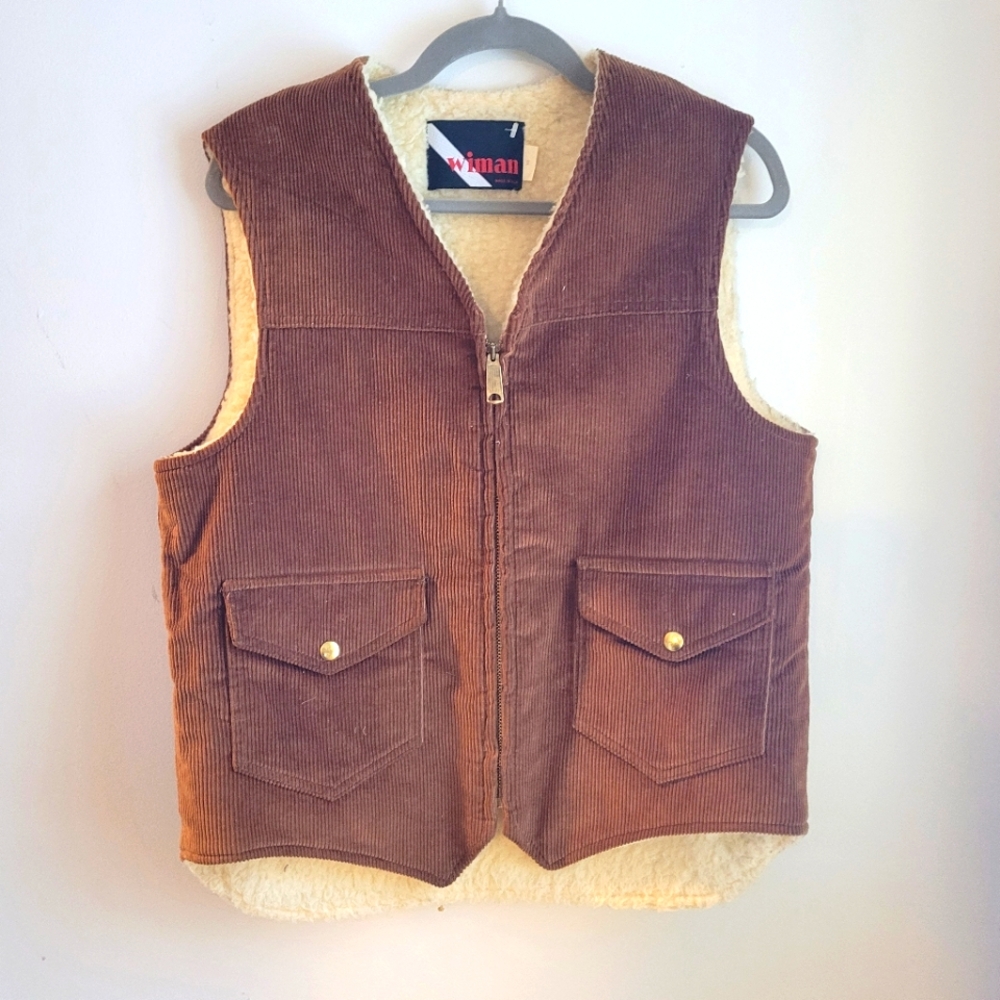 70s vintage  brown cordoroy wool lined vest